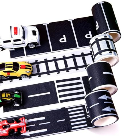 17Pcs Road Tape for Toy Cars, Road Rolls Traffic Signs Stickers Race Track | Tape, Removable, Reusable, Encourage Kids' Creative DIY Play