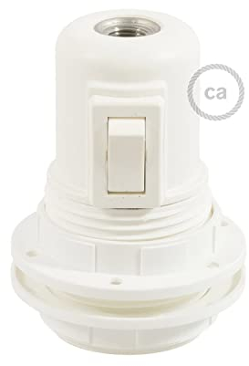 creative cables - Kit Douille E27 en thermoplastique avec écrou Double Bague pour Abat-Jour et Interrupteur - Blanc