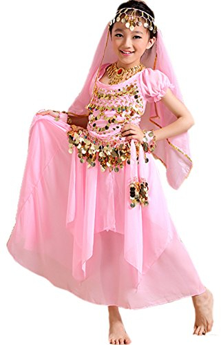 Astage Mädchen Kleid Bauchtanz Indianisch Halloween Karneval Kostüme L Pink