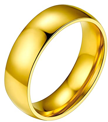 PROSTEEL Herren hochglanzpoliert Ring 18k vergoldet Größe 62 Hochzeit Verlobung Bandring 6mm breit Partnerring Trauring Finger Ring Modeschmuck Accessoire für Geburtstag