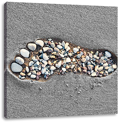 Pixxprint Fußabdruck im Sand, Größe: 40x40 cm, Leinwandbild Quadratisch, Wandbild, Kunstdruck, fertig bespannt