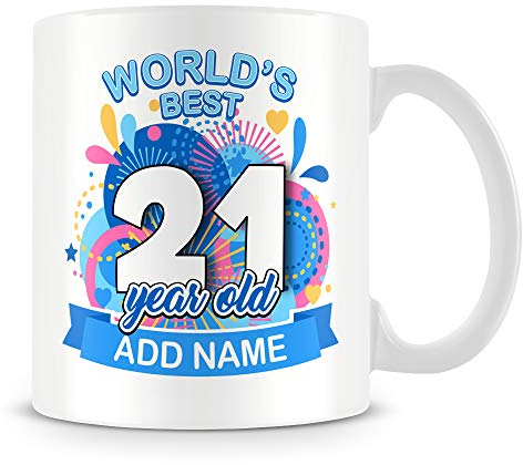 21st Birthday Gift for Men - Personalised Mug/Cup - Add Name - Worlds Best Design - Blue