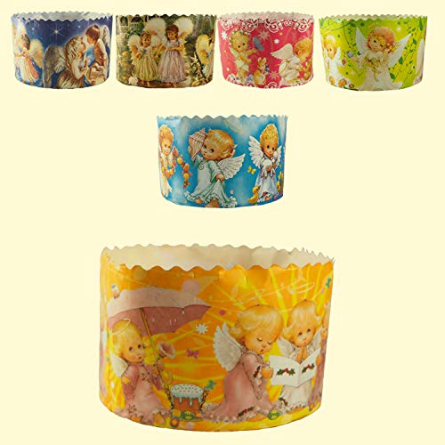 OLYMP Backform für Osterkuchen Engel aus Backpapier, 5er Set H-8,5 cm, D-13 cm, Verschiedene Motive