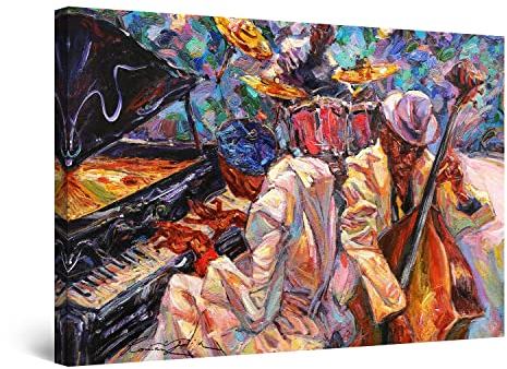 Startonight Bilder Orange Jazz Orchester Musik Malerei - Leinwandbilder Moderne Kunst - Abstrakte Wanddeko Kunstdrucke, Wandbilder XXL Wohnzimmer Groß Wand Bild 80 x 120 cm, Tag Nacht Elegante