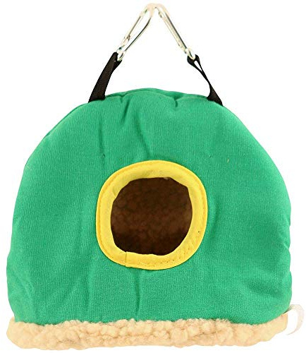 PARROT ESSENTIALS Medium Bird House Snuggle Hut Hideaway for Parrots, Budgies and Other Birds - Green Soft and Cozy Hanging Tent Sack for Resting and Hiding - Toy Hammock Tent Makes Them Feel Safe