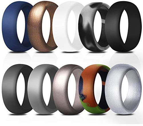 Flongo Herrenring Männer Silikon Ringe Siegelring Bandring Daumenring 10 Stück Set, Gummibänder Verlobung Engagement Verlobungsringe Hochzeit Siegel Ring Herren-Accessoires Größe 73