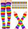 Whaline Dicke Kniestrümpfe in Regenbogenfarben, gestreift, Armwärmer, Handschuhe mit 30 Stück Gay-Pride-Tattoos für Frauen und Mädchen, Cosplay, Party, Zubehör, Parade, Dekoration, Größe M