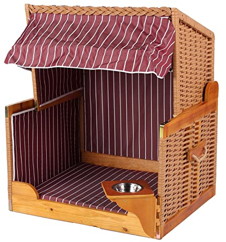 Hundestrandkorb - gestreift/rot - PE beige - inkl. Schutzhülle