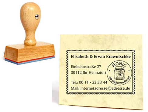 Stempel Honig von glücklichen Bienen Briefmarke - mit Name und Adresse 60 x 40 mm