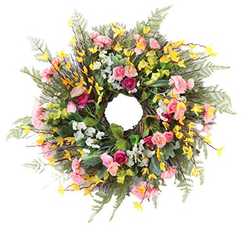 Cratone 60cm Künstliche Türkranz Seidenblumen Kunstblumen Türkranz Wandkranz Deko Kranz Handgefertigt Blumenkranz Frühling Sommer Ganzjährige Kranz für Hochzeit Party