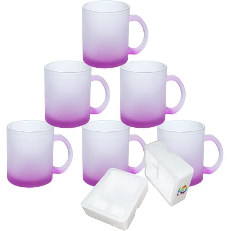 MR.R 11oz Set of 6 Sublimation Blanks Frosted Purple Glass Mug,Coffee Mugs with Handle for Heat Thermal Coating Transfer
