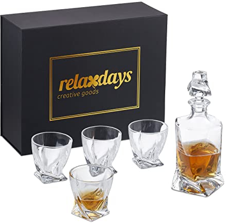 Relaxdays Verres à Whisky de 300 ML chacun, avec Carafe de 800 ML, Coffret Cadeau, Design Transparent