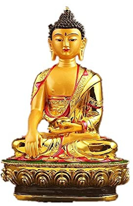 KGADRX Súper Grande 21 cm Chapado en Oro de Color Tibetano Tranic Tres preciado Estatua de Buda Shakyamuni estatuilla decoración de colocación