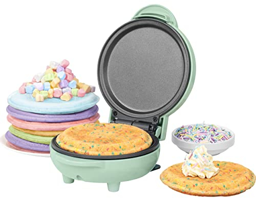 Giles & Posner EK4215GSGR Mini Snack Maker – Compact Pancake Maker, Non-Stick 11.5cm Plate, Breakfast Cooker, Omelette Maker with 2 Minute Preheat, Crepe Machine, Party Treats, 550 W, Pastel Green