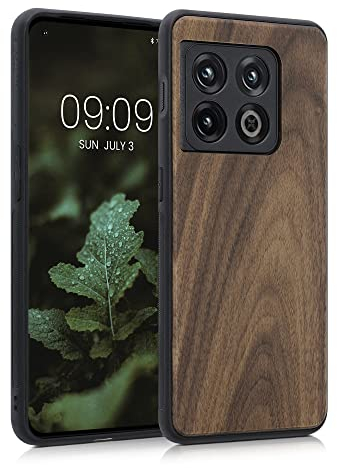 kwmobile Custodia Compatibile con OnePlus 10 Pro 5G Cover - Protezione in Legno per Smartphone - Back Case con Bumper in Silicone TPU - marrone scuro