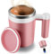 FCSWEET Self Stirring Mug,Rechargeable Auto Magnetic Coffee Mug with 2Pc Stir Bar,Waterproof Automatic Mixing Cup for Milk/Cocoa at Office/Kitchen/Travel 14oz Best Gift - Pink