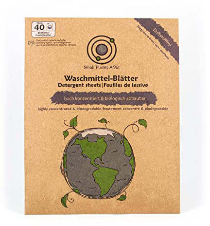 Small Planet AMZ® Waschmittel Blätter [Duftstofffrei, sanfte Formel] - 40 nachhaltige Streifen für Weiß-, Bunt- und Handwäsche - energiesparend waschen ab 20°C