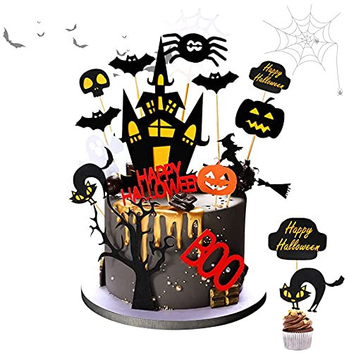 15 Stücke Halloween Cupcake Topper, Tortendeko, Kuchen Deko, Picks, Papier Topper, Spinnen Cake Dekoration für Happy Halloween Party