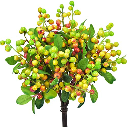 FiveSeasonStuff 10 Stems Artificial Holly Berries Flower Arrangements, Christmas Wreath Decorations (Rustic Orange Lemon Green)