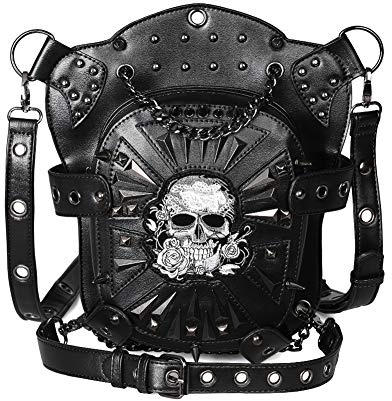 Dajingkj Steampunk Gürteltasche mit Totenkopf | Beintasche Motorrad | Messenger Bag Gothic Reise | Beintasche für Frauen und Männer | Schwarz 031 | One Size Fashion