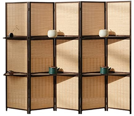 Raumteiler Trennwand, Paravent Raumtrenner Moderner Gewebter Raumteiler Aus Bambus Mit Regal Auf Beiden Seiten, Freistehender Tragbarer Paravent Für Haus, Schlafzimmer, Büro, Studium Oder Konferenz (