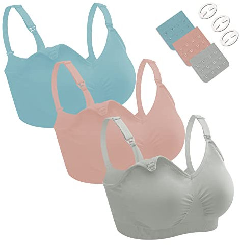 Dresime Sujetadores Lactancia, 3 Piezas Sin Aros Sujetadores de Maternidad Ultra Confort Sujetador Premama para Mujeres con con Extra brazaletes y Ganchos
