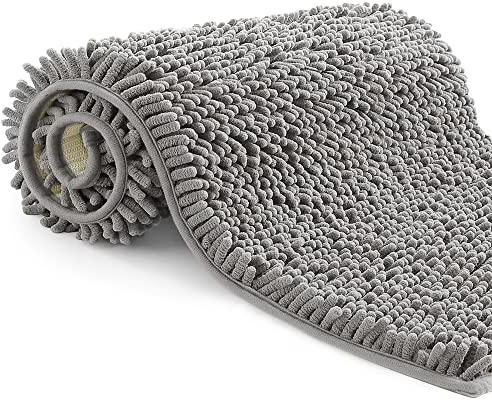 Alfombra baño de Microfibra, Alfombrilla de Pelo,Longitud 40 x 60 cm, Suave, Antideslizante,Gris