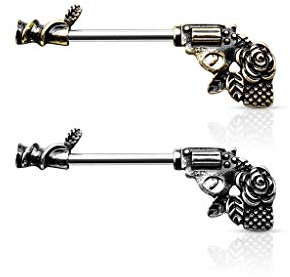 beyoutifulthings Brustwarzen-piercing SET Rose-Pistole Antik-Gold Antik-Silber Brust-piercing Nippel-piercing Intim-piercing Chirurgenstahl Stab 14-mm