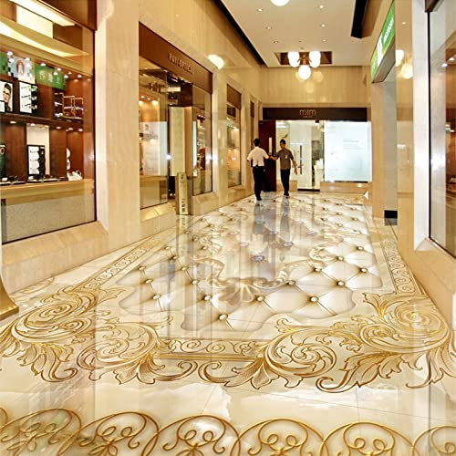 Custom Floor Mural Wallpaper Gold Rose Marble Soft 3D Floor Tile Sticker Living Room PVC Home Decor,400 * 280cm