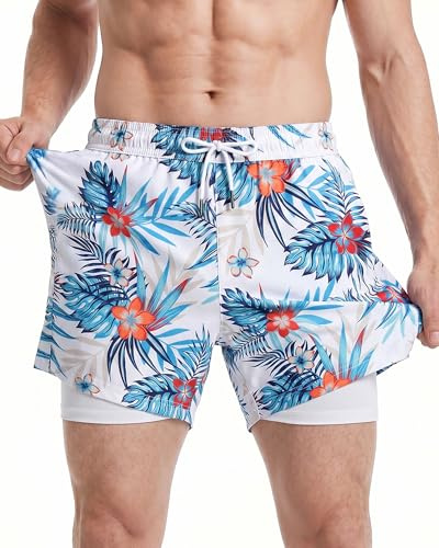 maamgic Badehose Herren 2-in-1 Badeshorts Schnelltrocknend 14cm Innennaht | weiches Innenfutter, Anti-Scheuer, 4-Wege-Stretch, 2 Reißverschlusstaschen, Handy-Innentasche, Seitenschlitze, Sport & Alltag