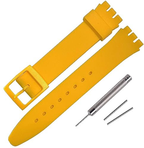 Rihahisy Bracelet de montre de rechange en caoutchouc de silicone pour Swatch (17 mm, jaune foncé)