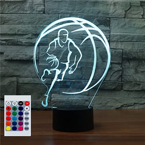 SUPERHONGJIHAO Nachtlicht für Kinder, 3D-Spiel-Basketball-LED-Lampe mit Fernbedienung, 16 Farben, Weihnachts-Geburtstagsgeschenk für Kinder