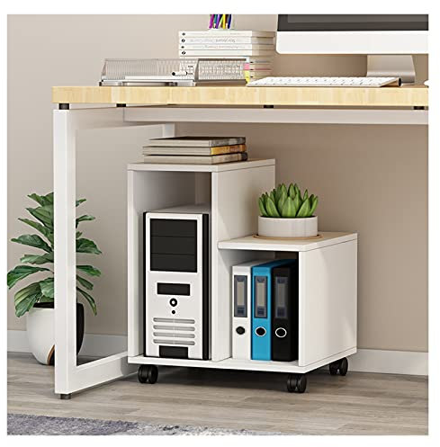 Computer Stands Wooden CPU Holder Storage Rack Under The Desk Desktop CPU Case Rolling Stand Removable PC Host Floor Stand with 4 Caster Wheels Platforms (Color : Gray) (White)