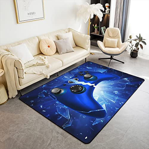 Homewish Gamer Area Rug for Boys Teens,Gaming Rug 100x150cm,Video Game Carpet for Kids Gamepad Joystick Control Non Slip Decorative Rug for Bedroom,Dark Blue