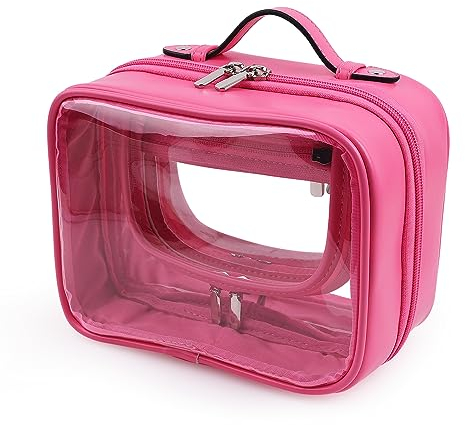 Lychii Transparent Kulturtasche für Männer & Frauen, Reise-Kulturbeutel Organizer Waschtasche für Handgepäck auf Flugreisen, Rosa Rot