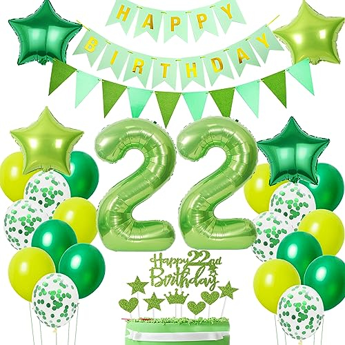 Luftballons 22. Geburtstag Grün Dekoration, ballon 22 Geburtstag Mann deko Grün Tortendeko 22 Jahre Mann Geburtstagsdeko 22 Geburtstag Mann Frauen deko Grün Deko 22. Geburtstag Männer Grün Ballons