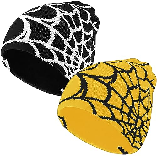 Rayson Y2k Mütze mit Grafik Spinnennetz Winter Strickmützen Warme Gehäkelte Mode Casual Beanie für Herren Damen 2er Pack(E)