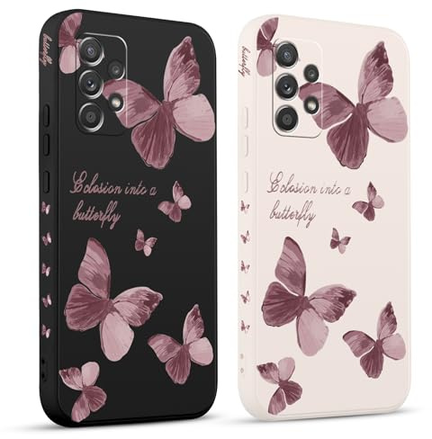 Pnakqil 2 stück Handyhülle für Samsung Galaxy A52 5G 6,5, Hülle Blitz Schmetterling Bemaltes Muster süß Ästhetik Schön Mädchen Kameraschutz Stoßfeste Case Silikon Schutzhülle Tasche