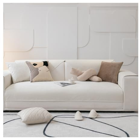 Tauzveok Chenille Sofabezug, 3 2 1 4 Sitzer Sofaschoner rutschfest, Sofadecken Für Sitzfläche, Für L Form, U Form, Ecksofa Sofahusse,Beige,110 * 160cm