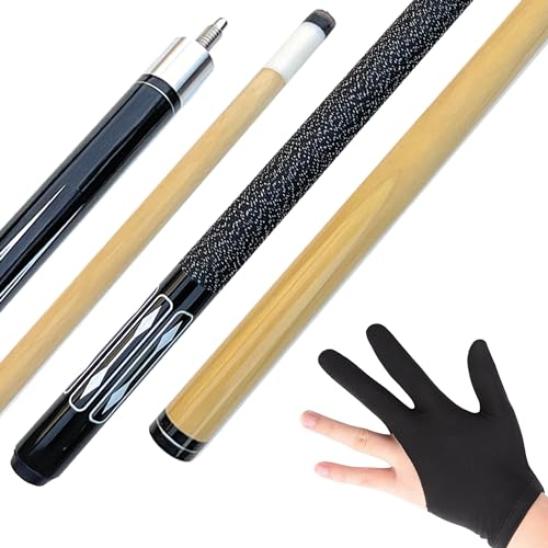 GamePoint Pool Billardqueue Strong Black aus Hartholz in toller klassischer Optik, Queue zweiteilig, das Oberteil mit 12 mm Schraubleder, Länge ca. 147 cm inkl. Handschuh