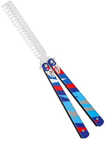 Butterfly Comb, Stainless Steel Folding Practice Combs, 3D Color Printing Tactical Butterfly-Open Pattern Trainer for Sport Outdoor Use (Blue)