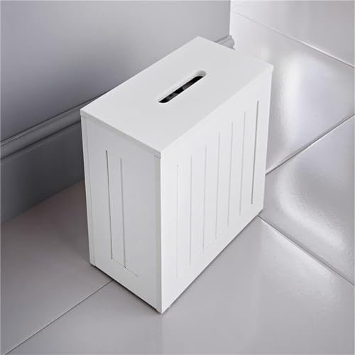 FS-ANZHE SHOP 31 * 17 * 33cm White Slimline Wooden Bathroom Storage Unit, Toilet Roll Paper Cabinet, Compact Wooden Shaker Bathroom Box, Multi-Purpose Cleaning Tidy Box