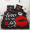 Michorinee Partner Bettwäsche Set 155x220 Mr und Mrs Schwarz Rot Lippen Ornamente Wendemotiv Microfaser Partnerbettwäsche Set - Bettbezug 155 x 220 + Kissenbezug 80 x 80 cm