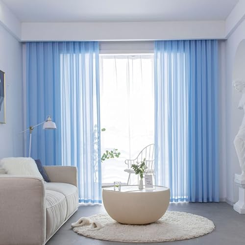Homxi Balkon Vorhang Außen Transparent 2er Set,2 x 96W x 160H cm,Gardinen Transparent Schlafzimmer Blau Einfarbig Vorhänge Wohnzimmer Ösen