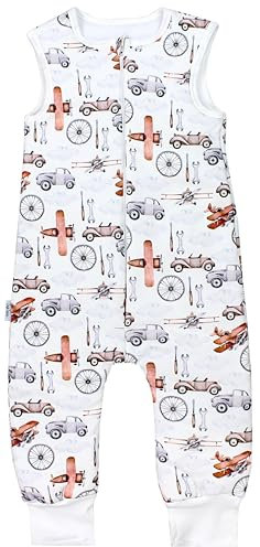 TupTam Sommerschlafsack Baby mit Füßen – Leichter Schlafsack Baby Sommer 0.5 TOG, OEKO-TEX, Farbe: Flugzeuge Autos Werkzeuge, Größe: 68-74