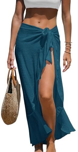 CUPSHE Damen-Sarong-Coverups, Chiffon-Badeanzug, Wickelrock, Strand, Selbstbindung, Midi-Wickeltücher, cyan, Einheitsgröße