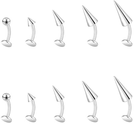 ZS 18G Devil Curved Barbell Lippenring, 6/8/10/12mm Edelstahl Langer Stab Bauchnabelring, flache Rückseite Tigerzähne Augenbrauen Piercing Lippen Rook Nabelpiercing Schmuck (Silber,L:10mm)