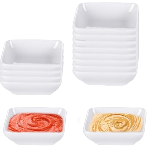 MEGYAD Lot de 12 bols à sauce en mélamine - Carrés de 8,3 cm - En porcelaine - Pour sauce soja - Mini bols pour charcuterie, sushis, sauce tomate, barbecue et accessoires de fête (blanc)