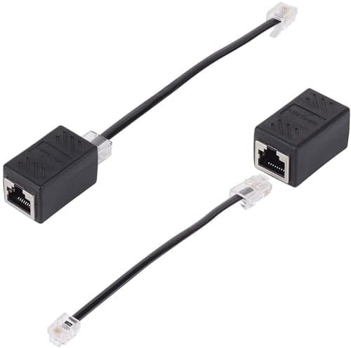 HAWAKA 2PACK Cavo splitter di rete, adattatore da RJ45 femmina a RJ11 maschio per cavo Ethernet, cavo telefonico nero RJ11 6P4C a Ethernet RJ45 8P8C