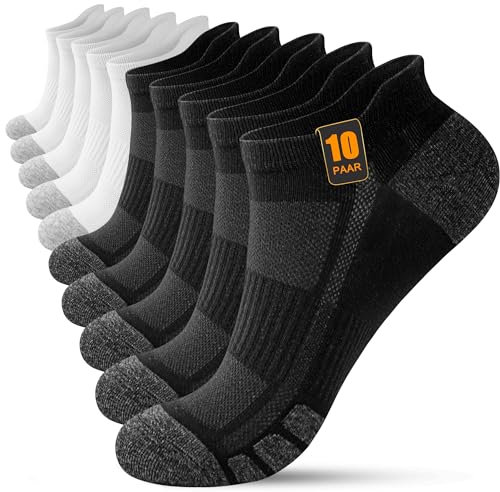 FORVEVO 10 Paar Sneaker Socken Herren Damen 39-42, Laufsocken Atmungsaktive, Baumwolle Sportsocken Kurz für Laufen Tägliche (Schwarz&Weiß)